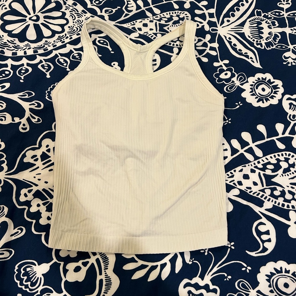 Women's White Ribbed Tank Top